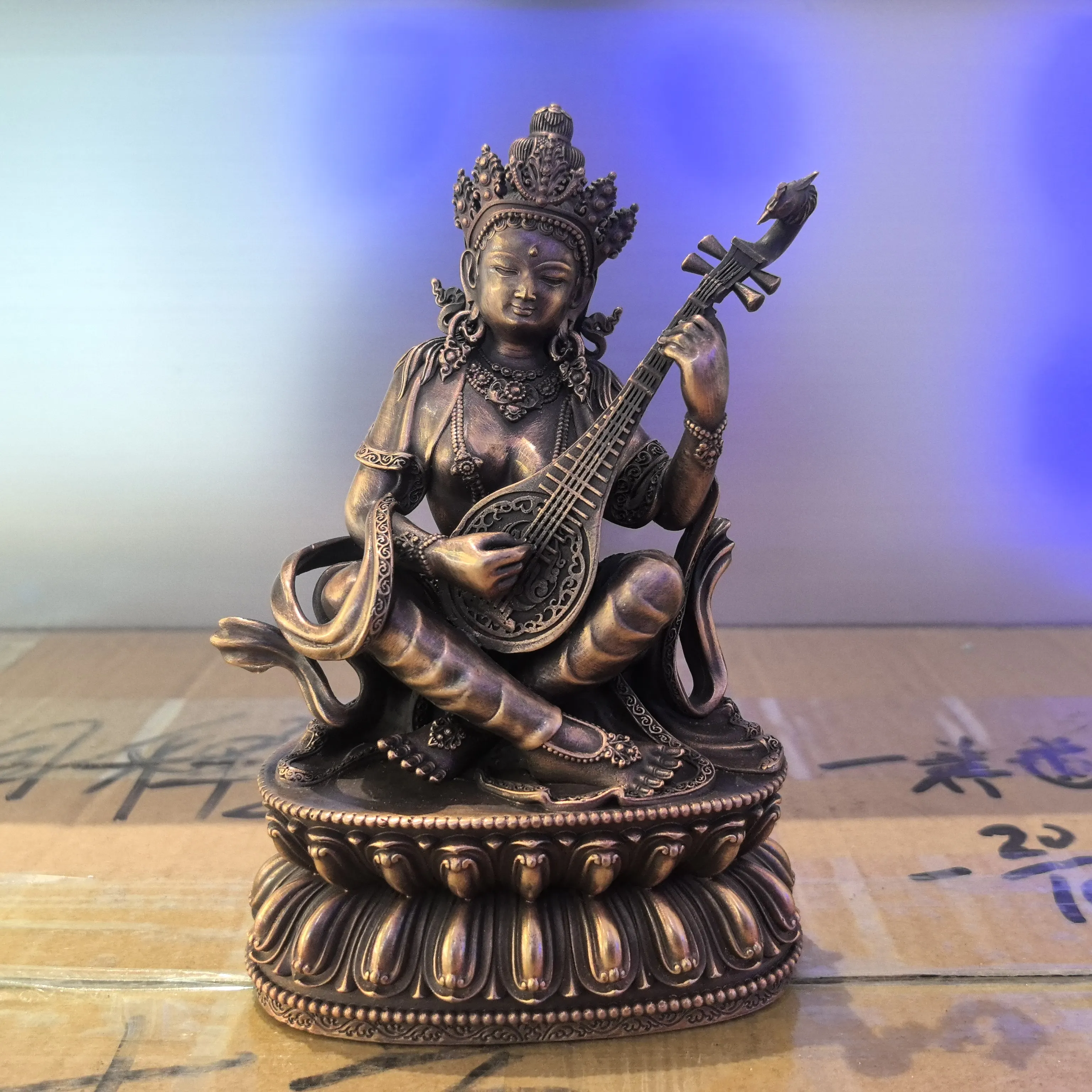 15cm TOP Exquisite copper carving Buddha Sarasvati wisdom deity Guardian Buddha statue Buddhist altar tibetan family worship