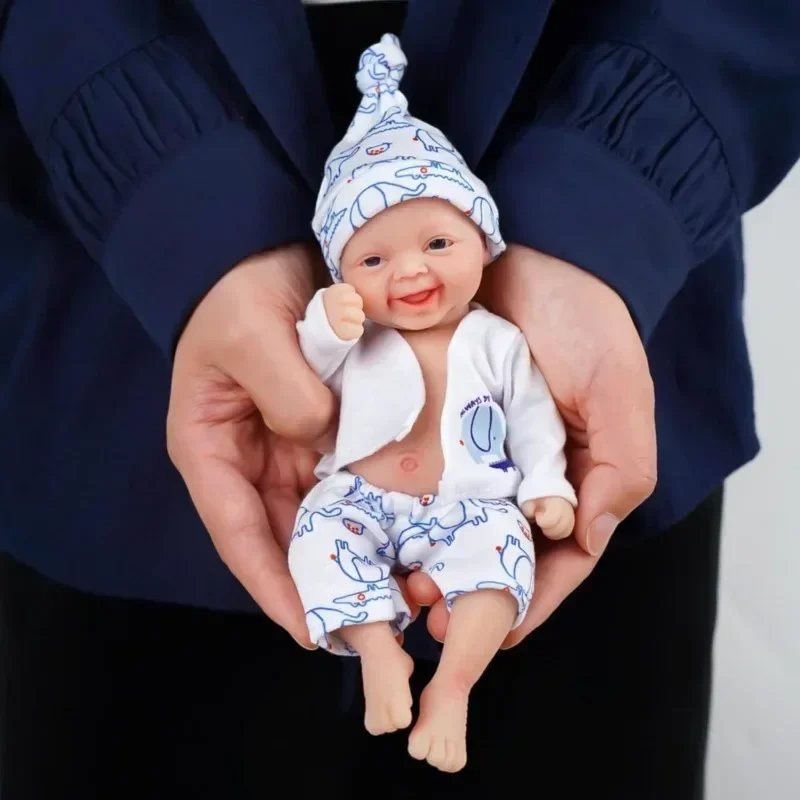 7 inch Miniature Babies Reborn Dolls Handmade Boy Realistic Newborn Mini Baby Doll Silicone Full Body Stress Relief for Adults