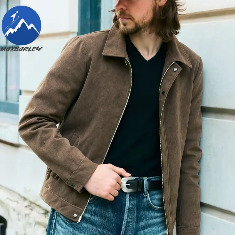 

Maxbarley Vintage Motorcycle Jacket Men 2026 New Autumn Street Fashion Brown Leather Jackets Male Moto Riding Windproof Coat