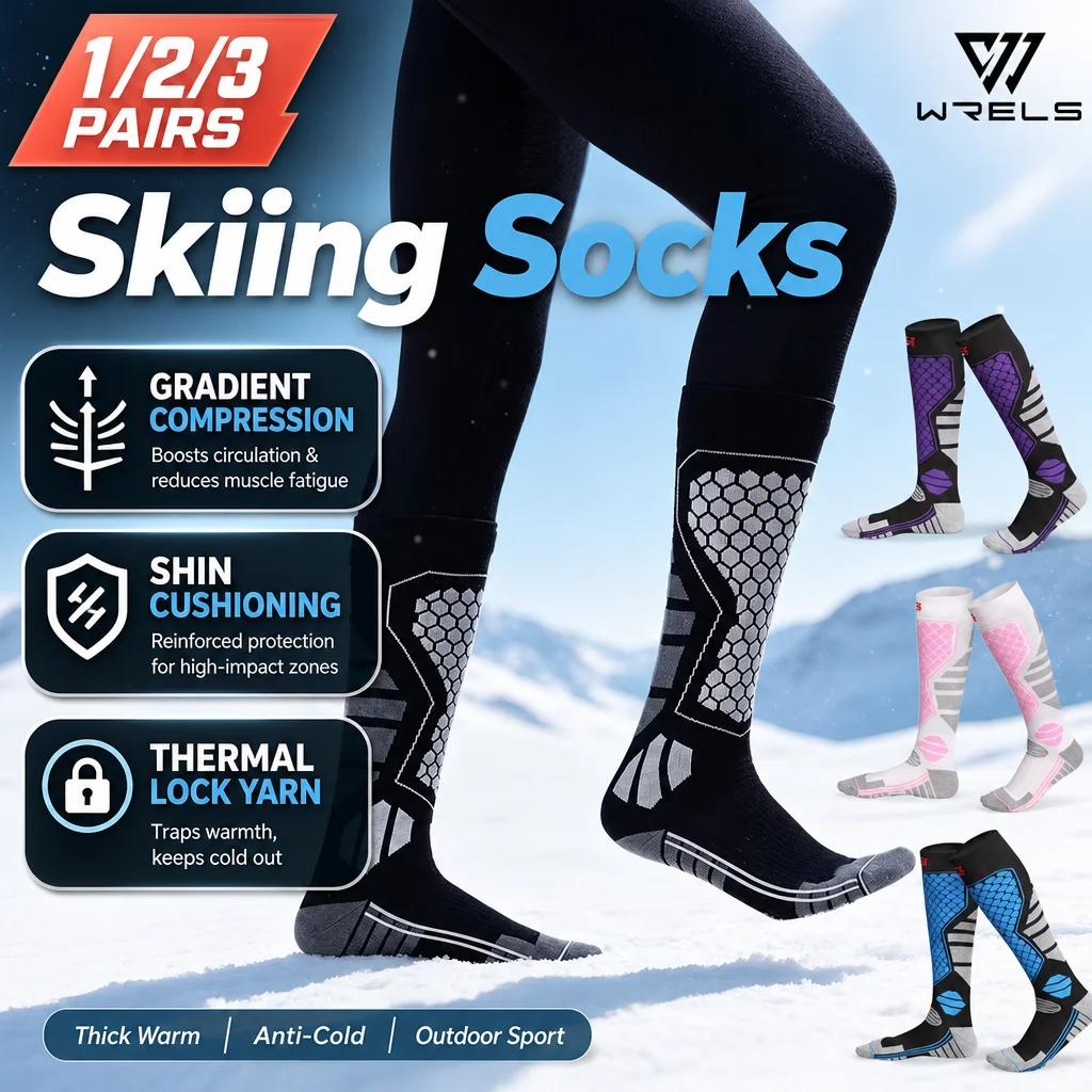 Skiing Socks Compression Ski Socks Warm Thermal Knee High Socks Shin Protection Snowboard Socks Men Women Winter Calcetines