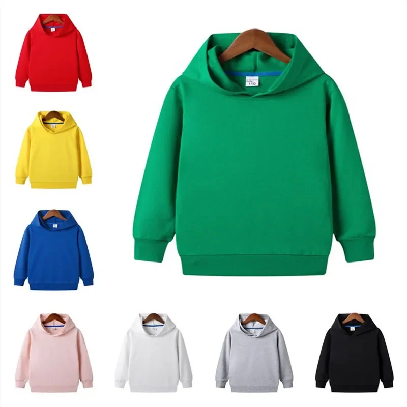 

100% Cotton Unisex Hooded Sweatshirt Spring Fall Solid Color Blank Customizable Name Print Children's Clothing Youth Fashion