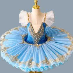 Professional Ballet Tutu Girl Kids Child Blue White Swan Lake Pancake Princess BALLERINA Party Dress Ballet Dance Costume