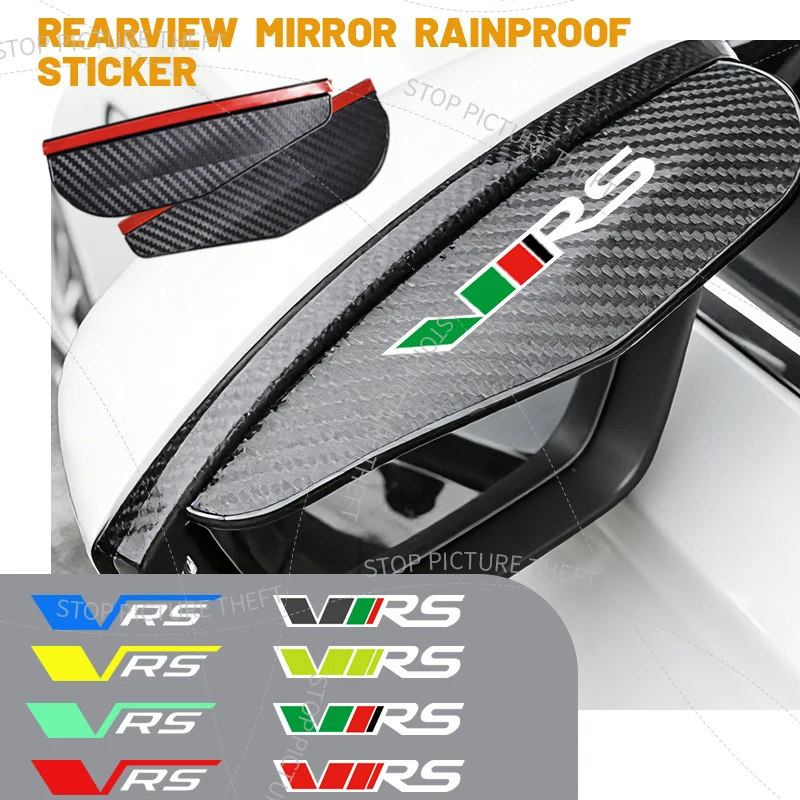

2PCS For VRS Kodiaq Rapid Superb Octavia Enyaq Yeti Citigo Fabia LOGO Car Rearview Mirror Rain Eyebrow Carbon Fiber Rain Shield