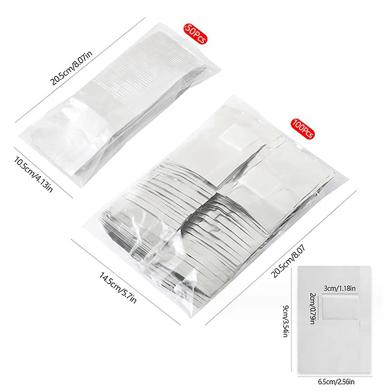 50/100枚入り/袋 アルミホイル ネイルアート ソークオフ ポリッシュ ネイルリムーバーラップ ネイルタオル ジェルポリッシュリムーバー マニキュアツール