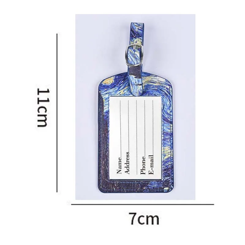 Fahion Art Painting PU Leather Luggage Tag Label Bag Lover Couples Handbag Portable Travel Accessories Name ID Address Tags