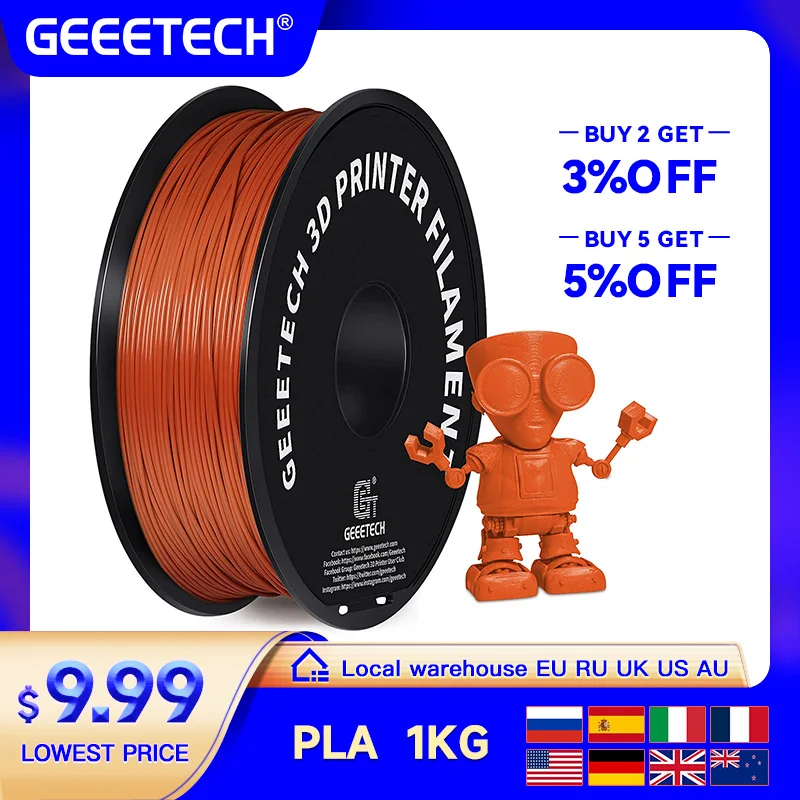 GEEETECH-materiales de impresión 3D, filamento PLA para impresora 3D FDM, 1 Kg (2.2lbs), envasado al vacío, 1,75mm +-0,03mm