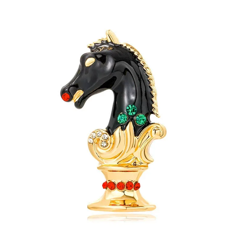 Vintage Chess Horse Enamel Brooches Pins For Women Classic Animal Badges Casual Party Accessories