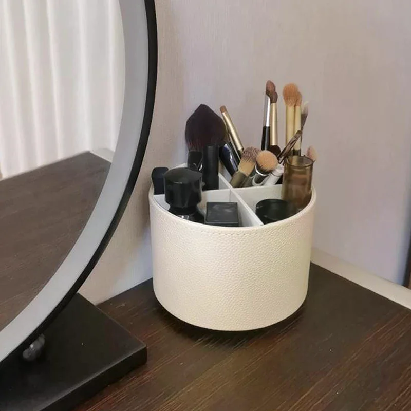 

Nordic Style Yike Rotating Desktop Leather Storage Box Makeup Brush Storage Office Pen Holder Home Decoration
