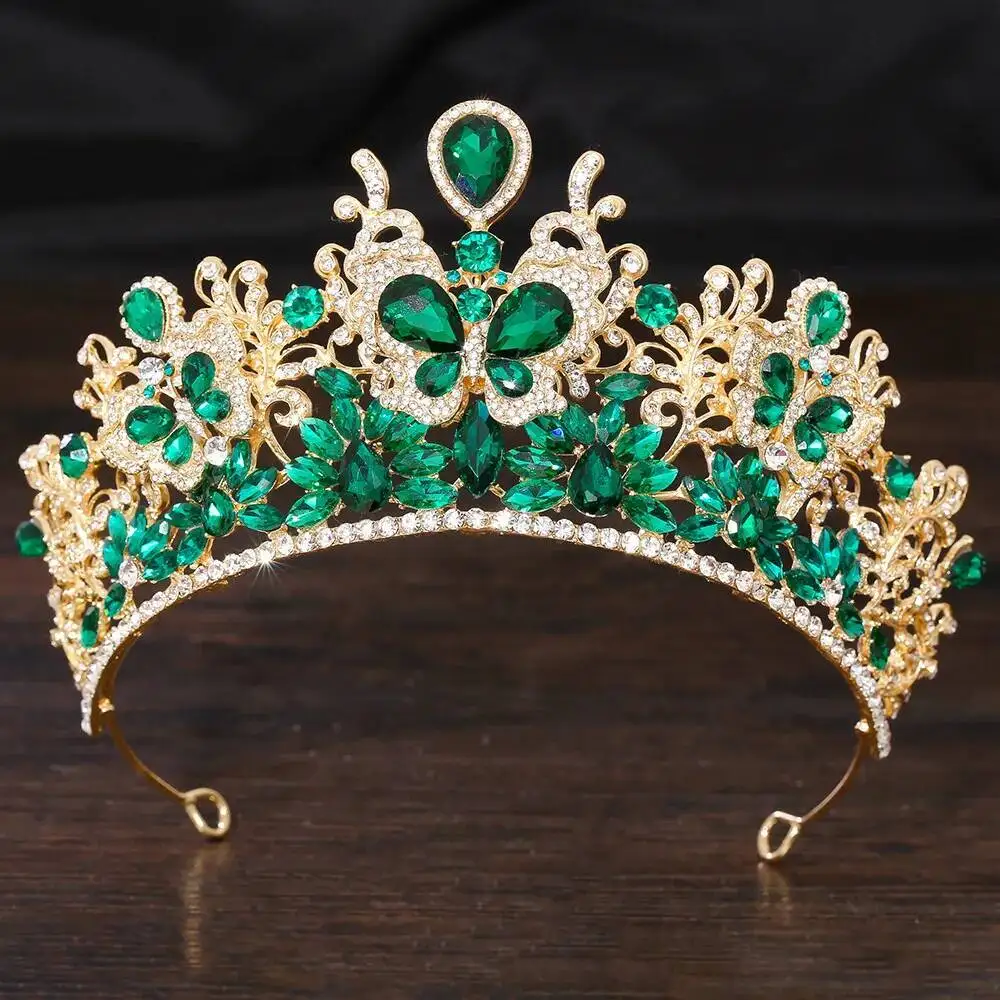 Big Crystal Butterfly Bridal Tiaras Women Bride Crowns Gold Headpiece Rhinestone Pageant Diadem Wedding Hair Dress Accessories