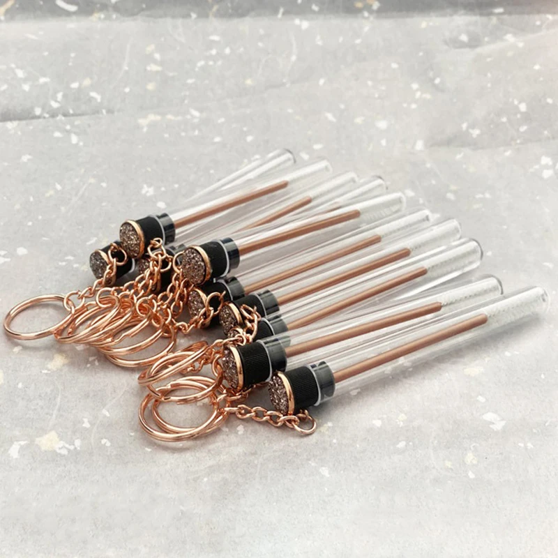 1PC Gold Reusable แปรงขนตาหลอดพวงกุญแจพลาสติก Lash Spoolie คอนเทนเนอร์ Glitter Cils มาสคาร่าพวงกุญแจ