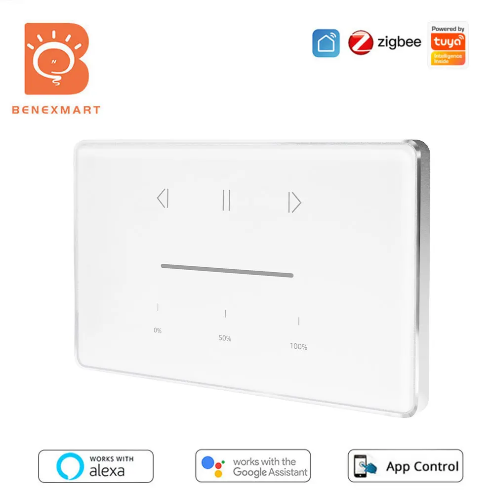 Benexmart Zigbee US Curtain Switch Percentage Control 4 Wire Roller Shade Motor Work with Tuya Alexa Google Home Shutter Switch