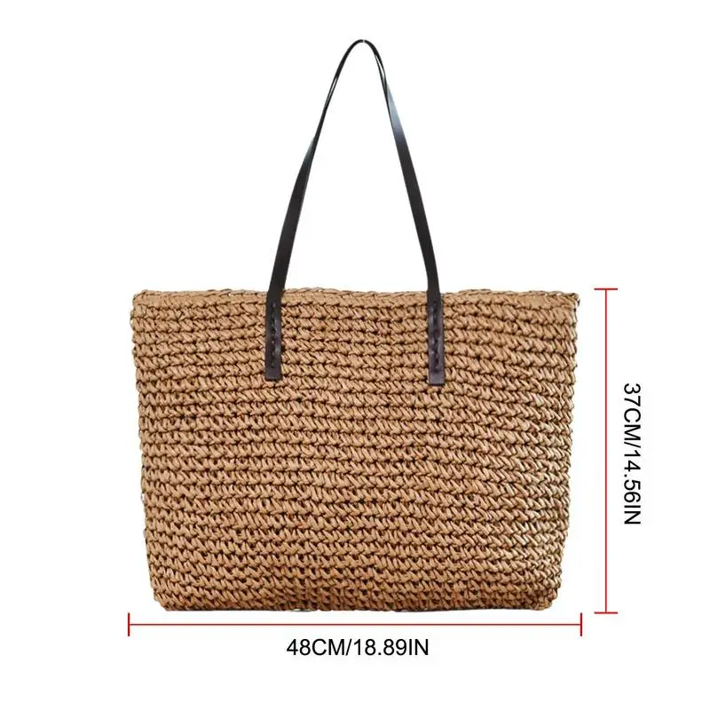 Bolsos de mano de paja tejida a mano para mujer, bolso de playa Vintage, cesta de mimbre, bolso de hombro de vacaciones con cremallera para niñas, Verano