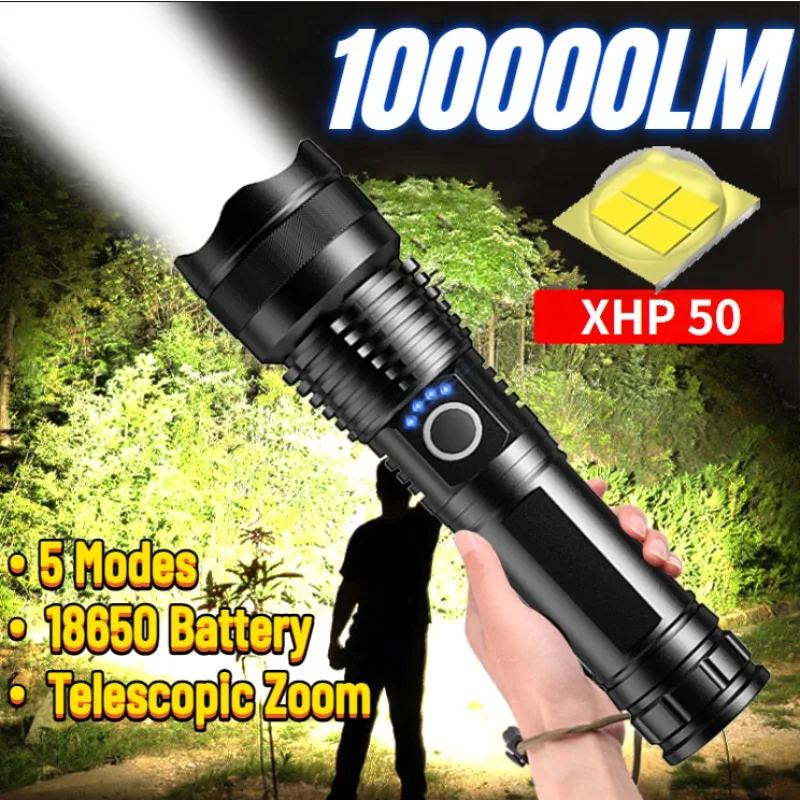 

XHP50 Powerfull LED Zoom FlashlightUSB Rechargeable 5 Modes Power Display Long Shot Torch for Home Outdoor Camping Hiking