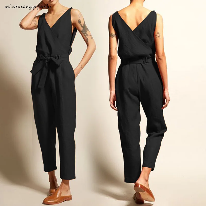 Crinkle Cotton Jumpsuit for Women Boho - 2026 Spring Wide Leg Romper, Casual One Piece Pantsuit