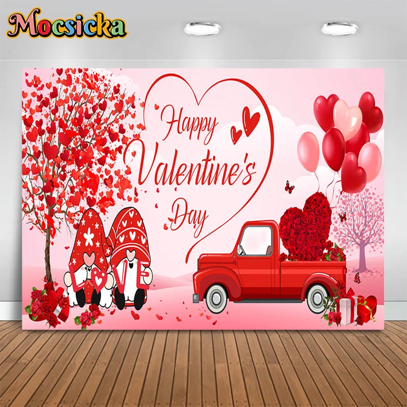 Mocsicka Happy Valentine's Day Photography Background Proposal Wedding Party Backdrop Red Car Love Portrait Banner Photo Studio