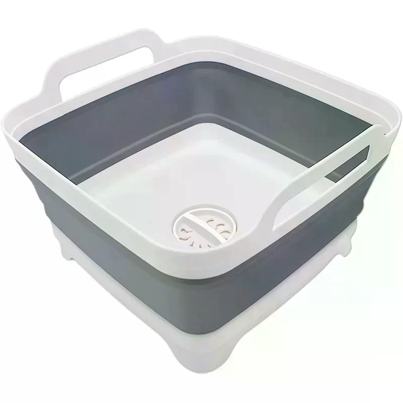 9 Liter Collapsible Plastic Vegetable Wash Basin With Drain Plug For Dish Storage, Vegetable And Fruit Washing, Chill Bucket