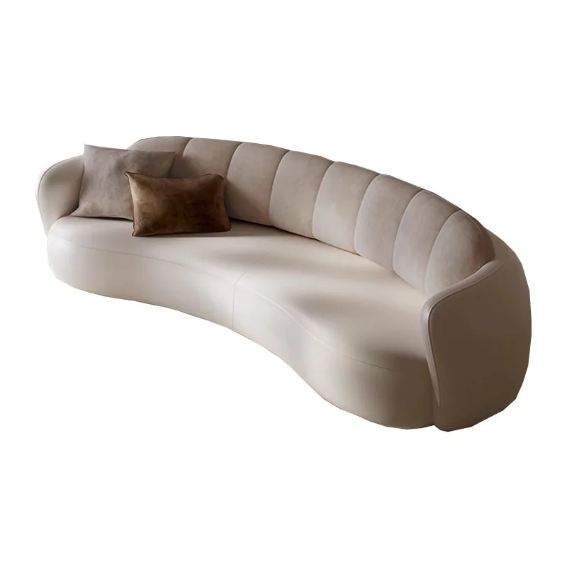

Italian curved leather sofa, household living room, simple modern semi-circular sofa