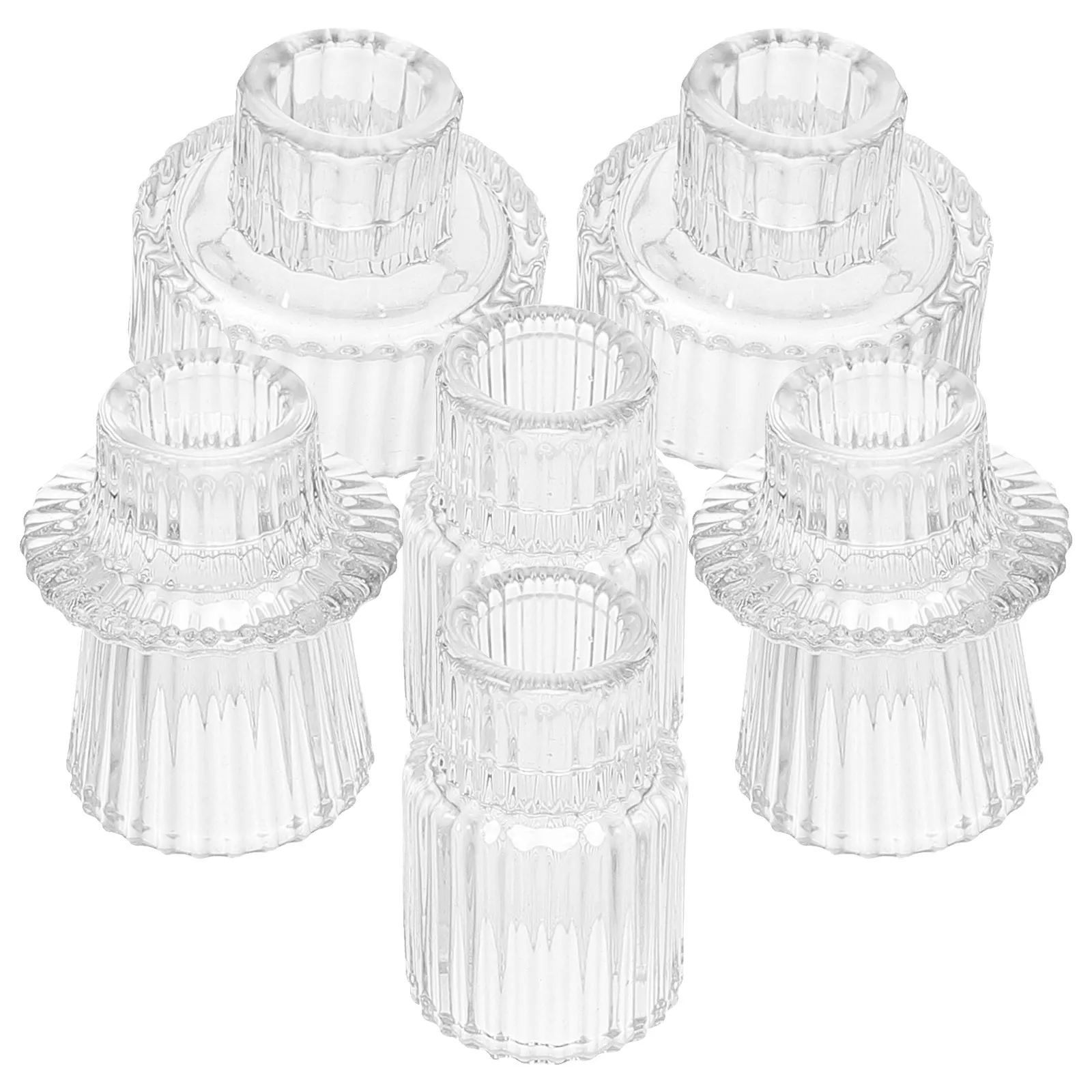 

6Pcs Glass Holder Set Vintage Style Elegant Candlestick Decorative Centerpiece for Home Party Table Decor