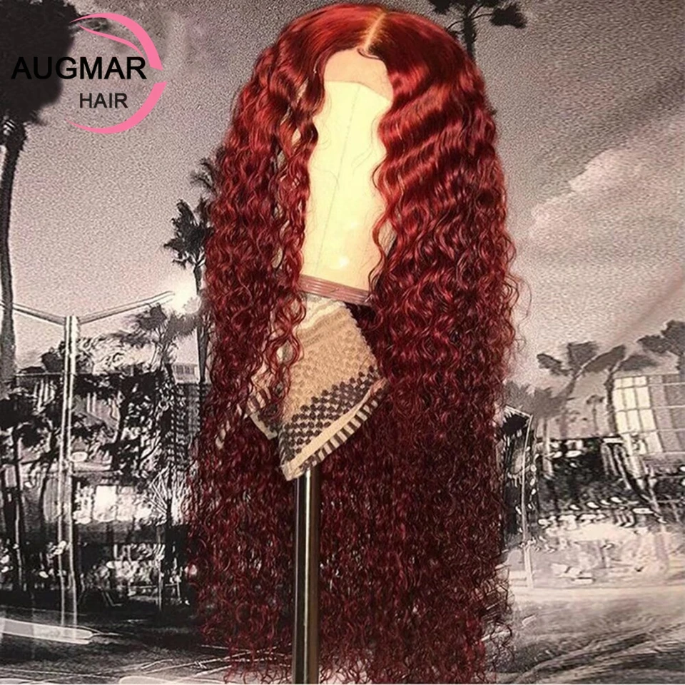 13x4 360 Red Curly Lace Front Human Hair Wig Transparent HD Lace Wig 13x6 Human Hair Lace Frontal Wig Pre Plucked Glueless Wigs