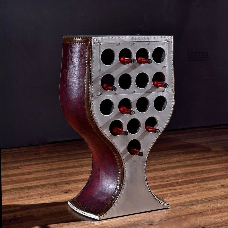 Aluminum rivet wine cabinet, retro personalized wine glass-shaped red wine side cabinet, industrial style metal wine cabinet