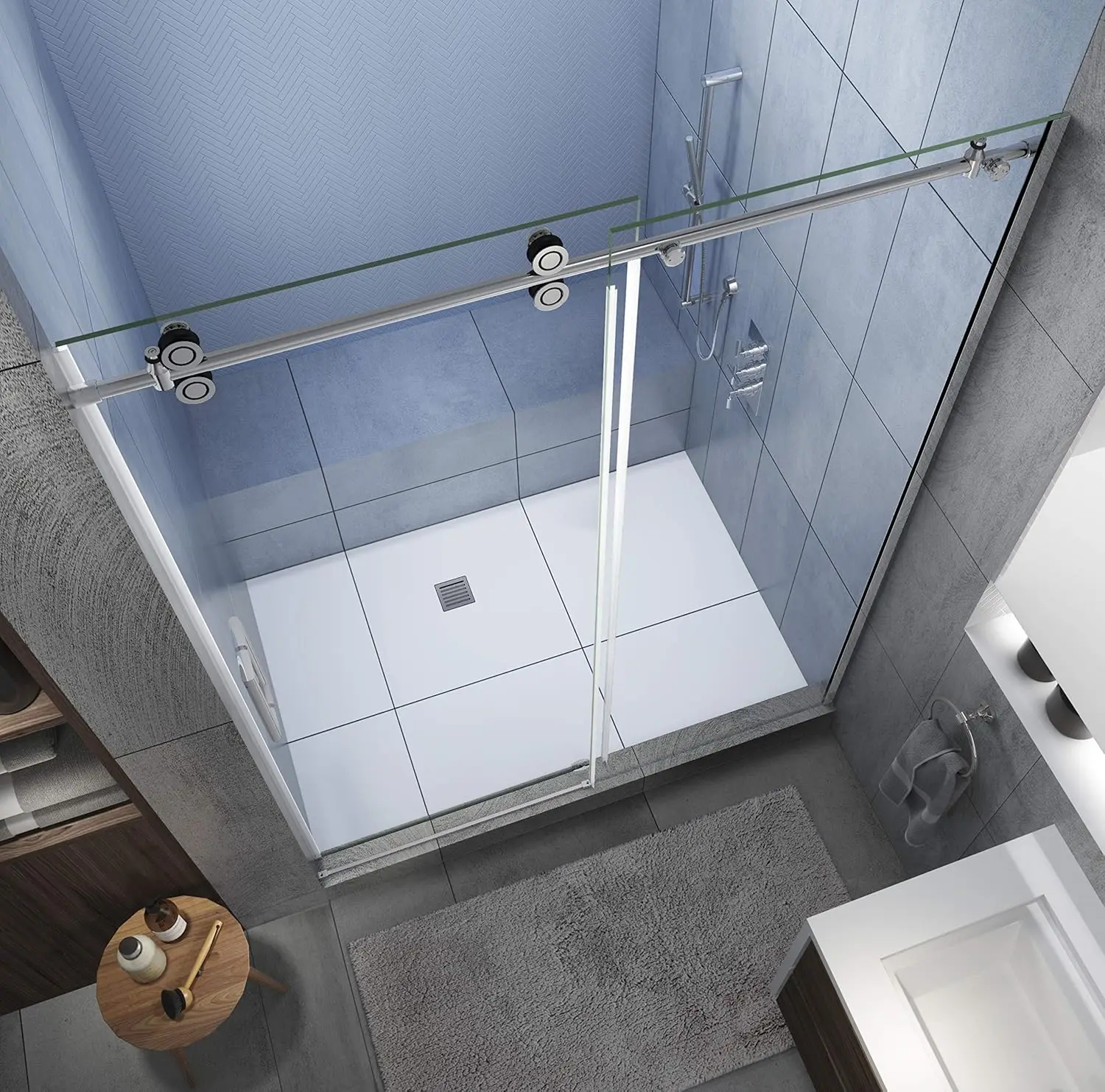 Langham XL Shower Door, Polished Chrome, Clear-Left