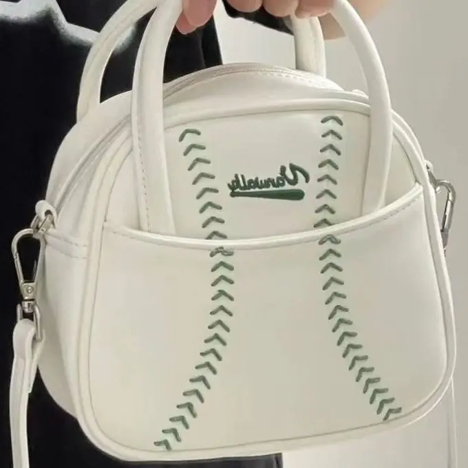 American Retro Cute Baseball Large Capacity Pu Leather Fashion Small Square Bag Women\'s Bag Crossbody Bag Handbags Purses