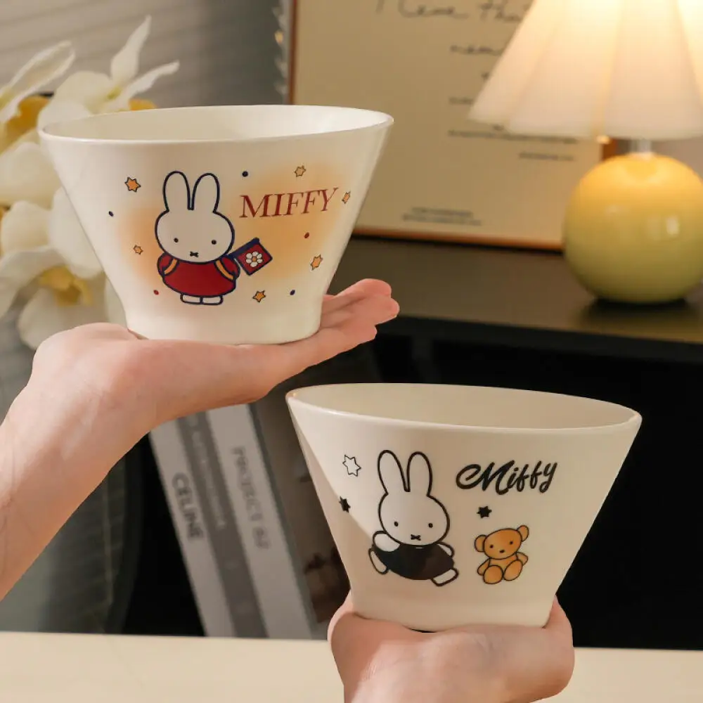 Miffy Kawaii Rabbit Ceramic Bowl Set Rabbit Bear Pattern Porcelain Bowls For Rice Noodle Soup Tableware Set For Home Kitchen