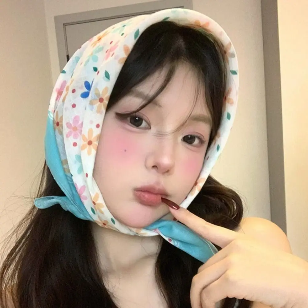 Hot Floral Lace Women Square Headscarf Breathable Sun Protection Tie Straps Turban Elegant Sweet Headscarf Spring and Summer