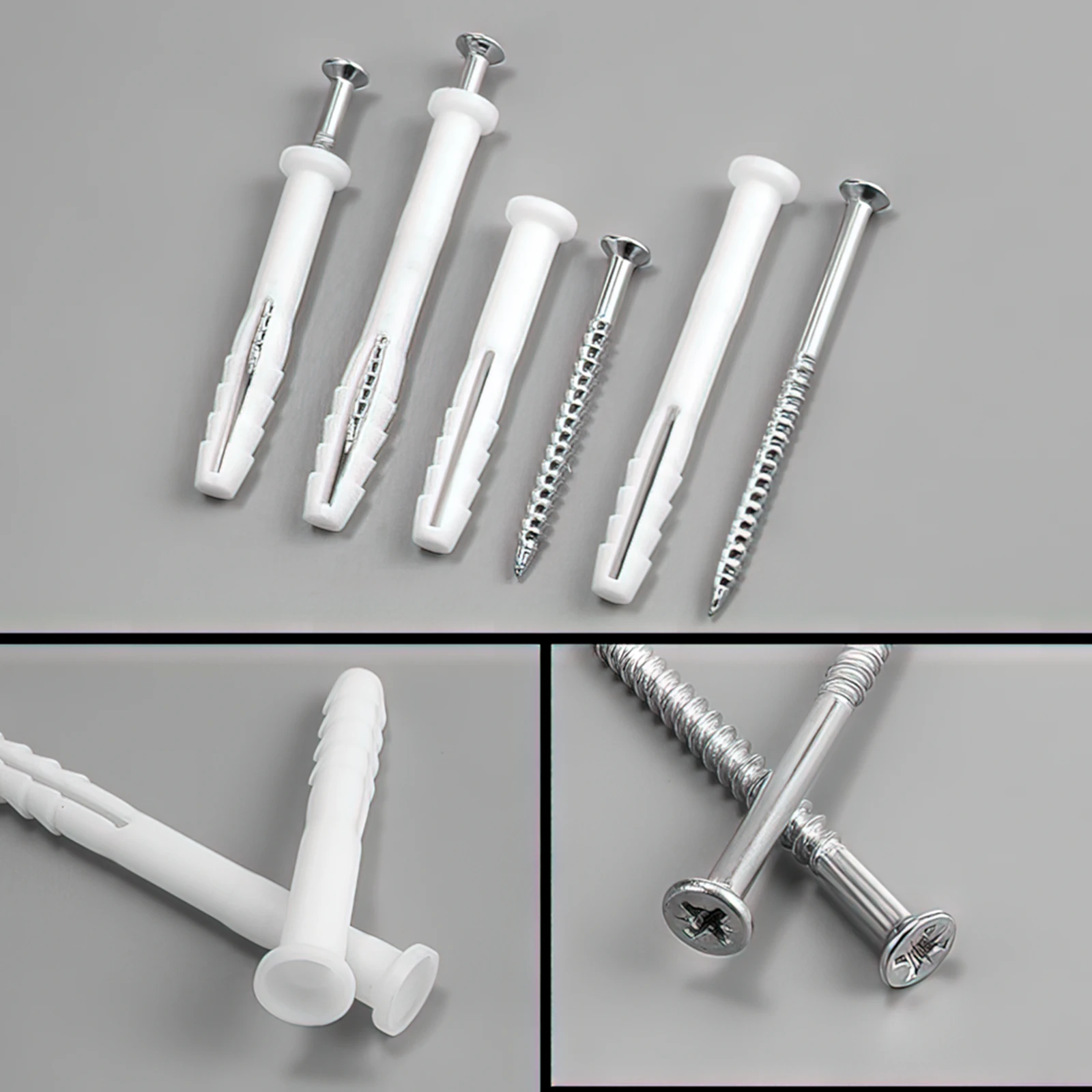 10pcs Plastic + Metal Expansion Screws Nail Expansion Pipe Bolt Wall Anchor Plugs Self-tapping Screw White M8*60/M8*80