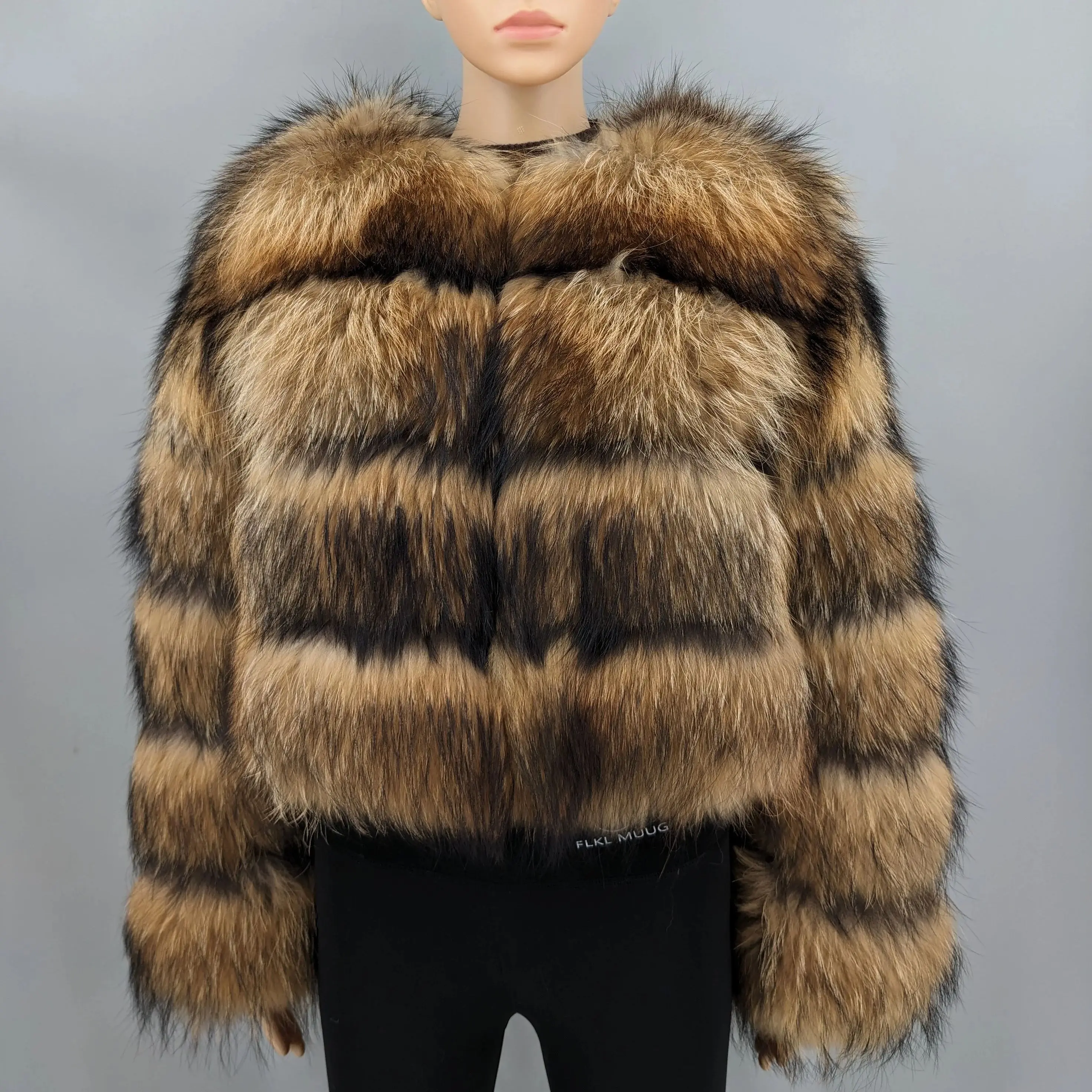 معطف فرو الراكون الطبيعي الحقيقي للنساء الشتاء كامل بيلت الفراء سترة قصيرة طول 51 سنتيمتر 250626