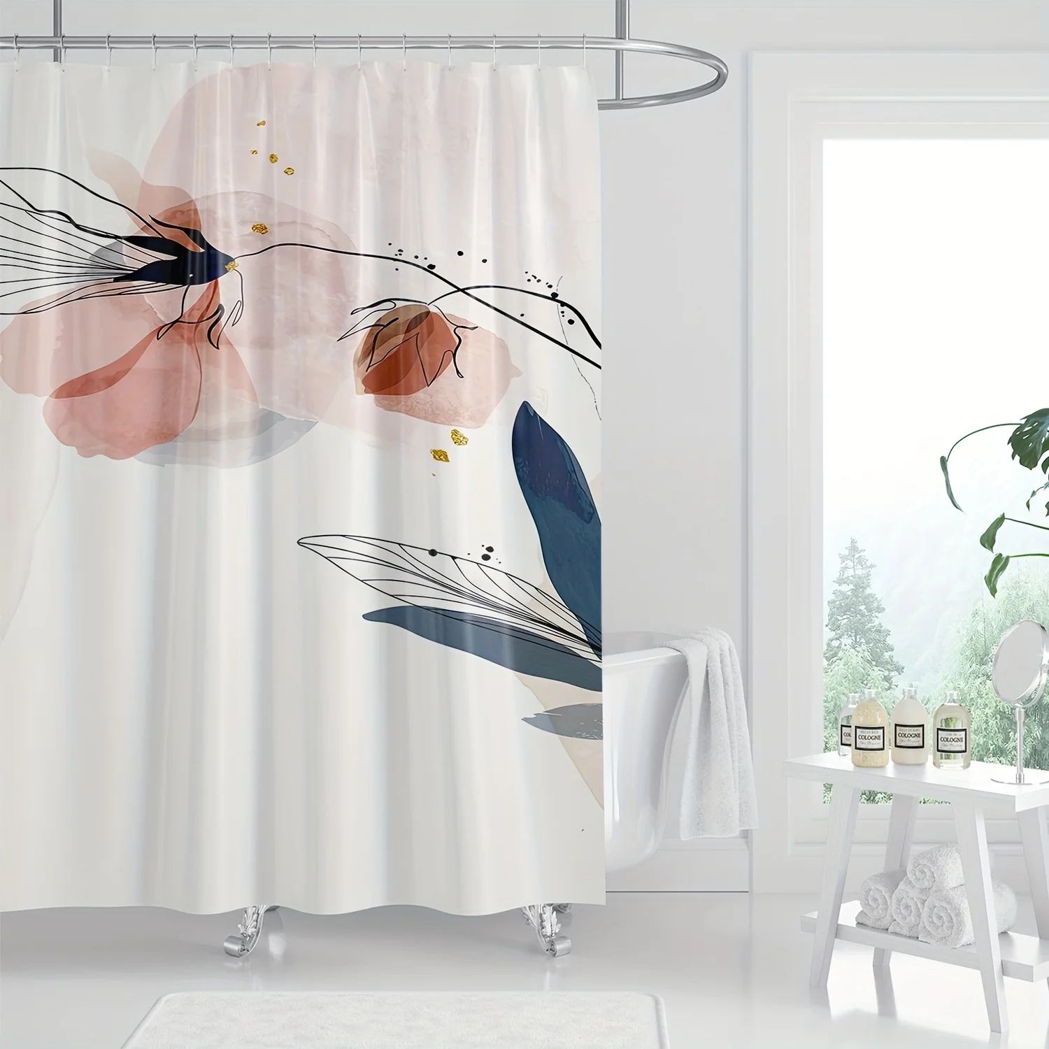 

1 шт., современная абстрактная занавеска для душа, минималистичная линия, эстетический принт, декор для ванны с цифровой печатью, стильный аксессуар для ванной комнаты