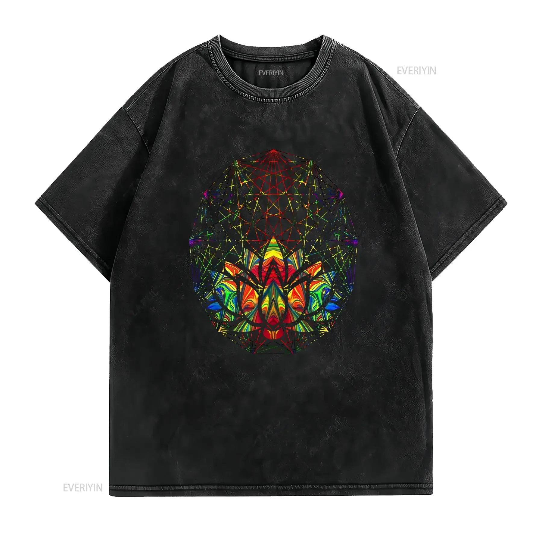Sacred Geometry Chakra Om Namaste Meditation Spirituality T shirt vintage Washed Unisex Breathable streetwear fashion Casual