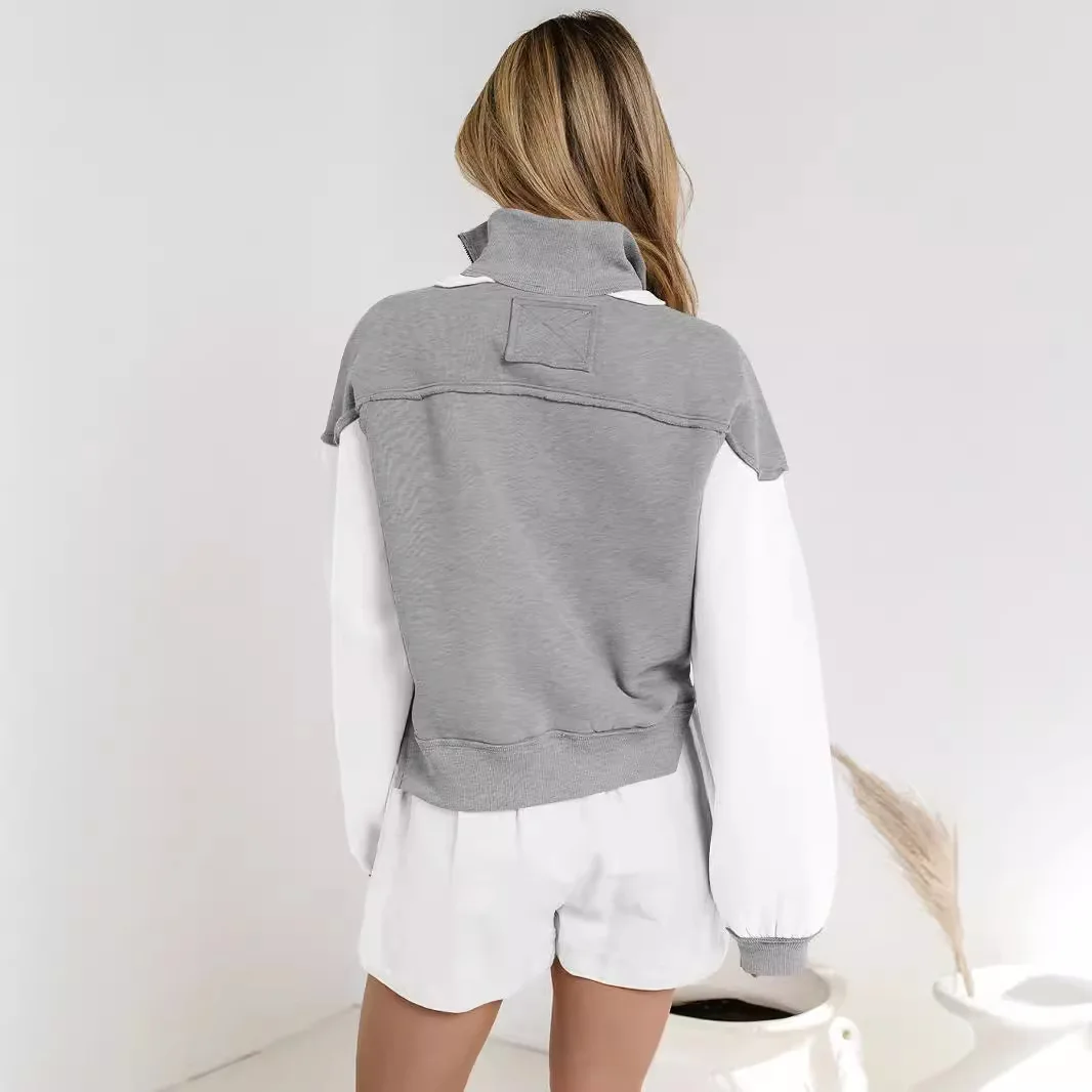 Zipper Contrasting Color Loose Decorative Lines Long-sleeved Sweater Hoodies Women K Pop Clothes Sweatshirts Clothes for Women