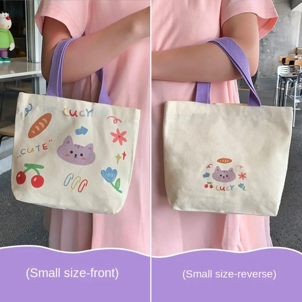 

Cartoon Canvas Bag Mini Hand Canvas Bag Student Hand Tote Bag Large Capacity Lunch Bag Storage Bags Small Fresh Hand-held Bags