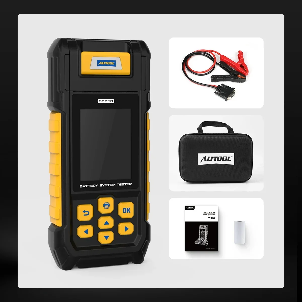 AUTOOL BT760 Car Battery Tester with Thermal Printer  36V Battery Cranking \ Charging \ Max Load  Tool 12v 24V