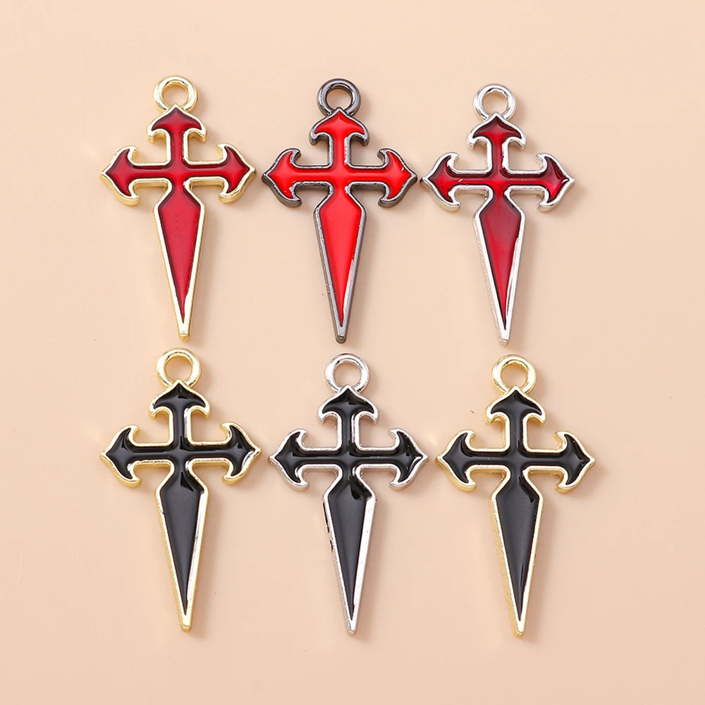 

Leslie 5pcs Enamel Crucifix Cross Charms Saint James Crusader Rosary Cross Pendant For DIY Jewelry Making Jewelry Craft Findings