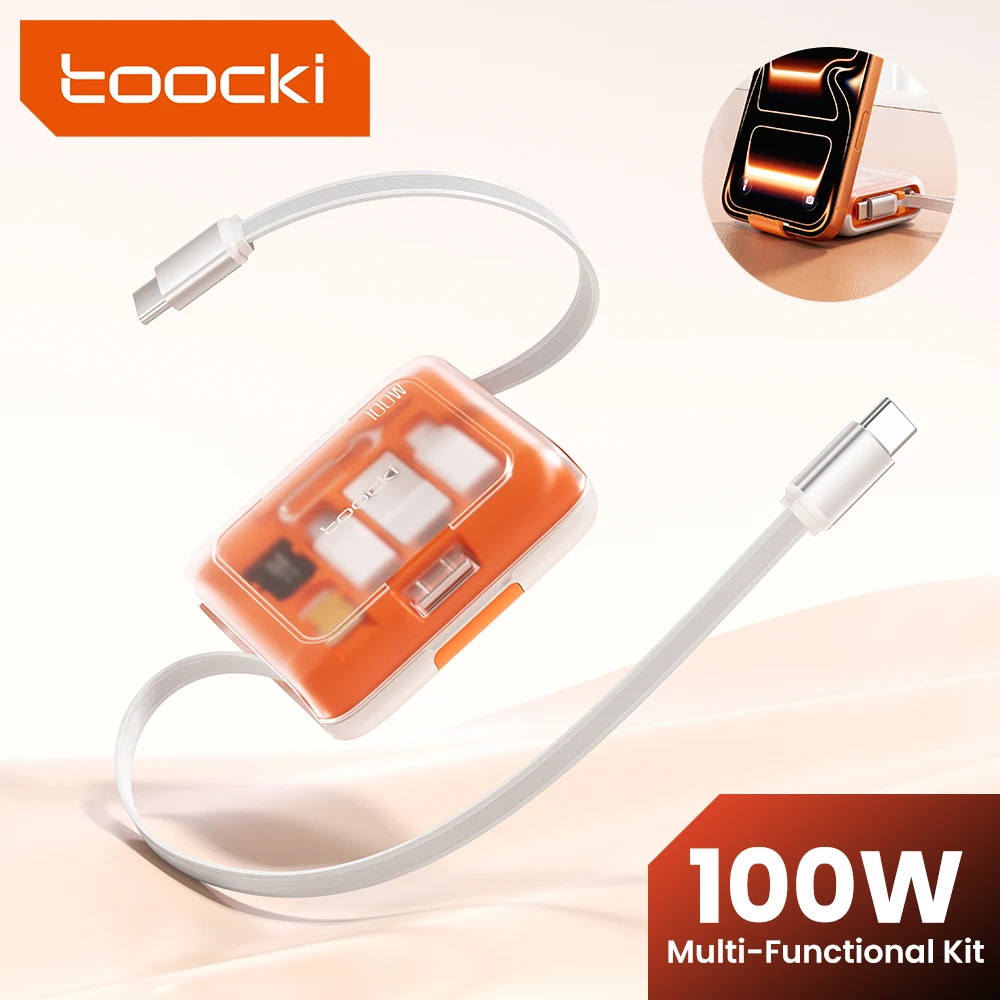 cabo-de-carregamento-rapido-retratil-toocki-pd100w-com-suporte-oculto-para-celular-e-adaptador-multiplo-para-iphone-16-samsung-s23-xiaomi