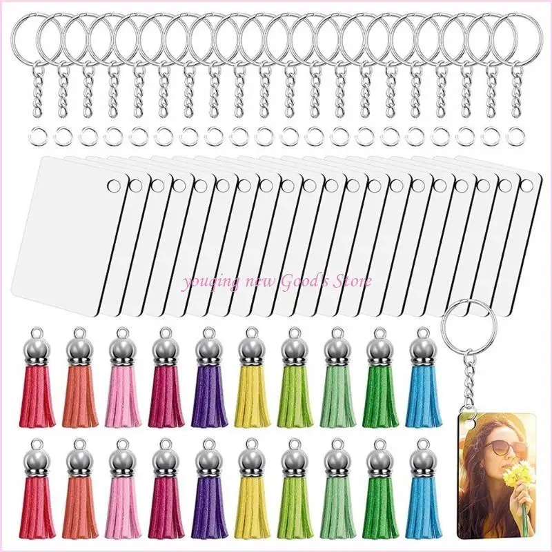 57QA 80pcs تسامي سلاسل المفاتيح الفارغة مجموعة 20pcs شرابات الجلود 20pcs حلقات مفاتيح