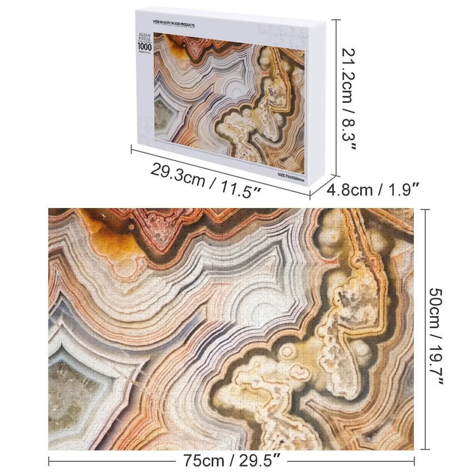Puzzle z agatu geologicznego, personalizowany drewniany prezent, drewniane pudełka, puzzle