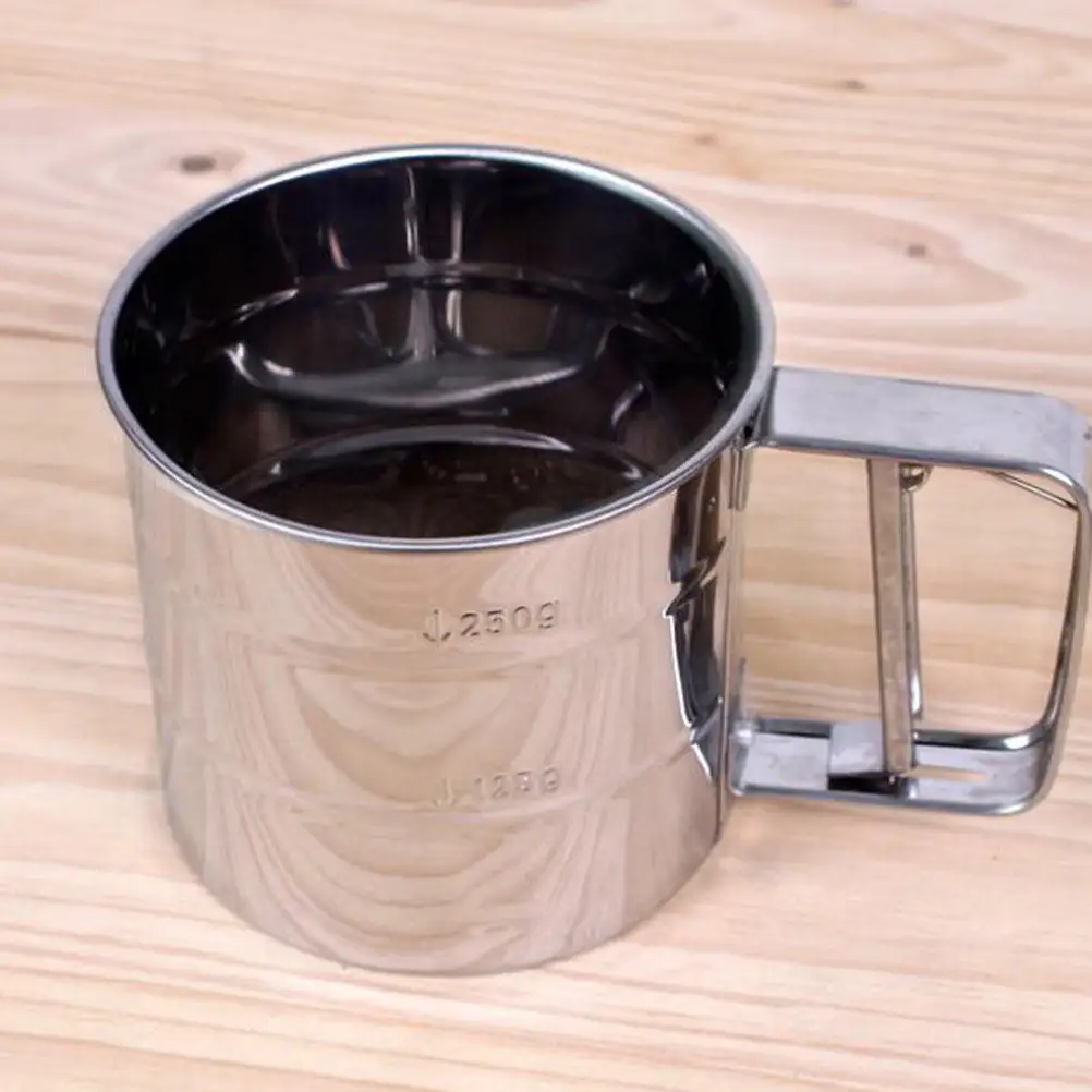 Stainless Steel Flour Sifter Hand Press Cup Baking Powder Sugar Sieve Kitchen Baking Tool