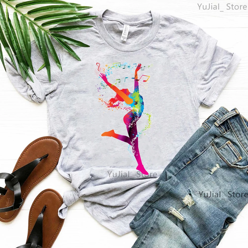 

Rainbow Music Note Print Pink/Gray Tshirt Women'S Clothing Summer Fashion Short Sleeve T Shirt Femme Harajuku Shirt Streetwear