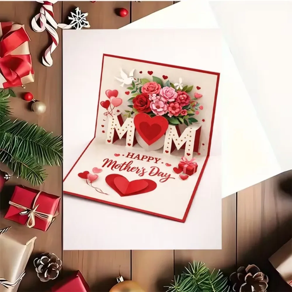 Imitation 3D Mother's Day Greeting Card Gift Box Printed with the Words Happy Birthday Card Surprise Novelty Whimsical Card