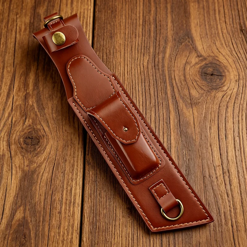 Split Cowhide Knife Sheath With Adjustable Detachable Shoulder Strap Multi Function Storage Pouch Metal Ring Snap Waist Carry Sc