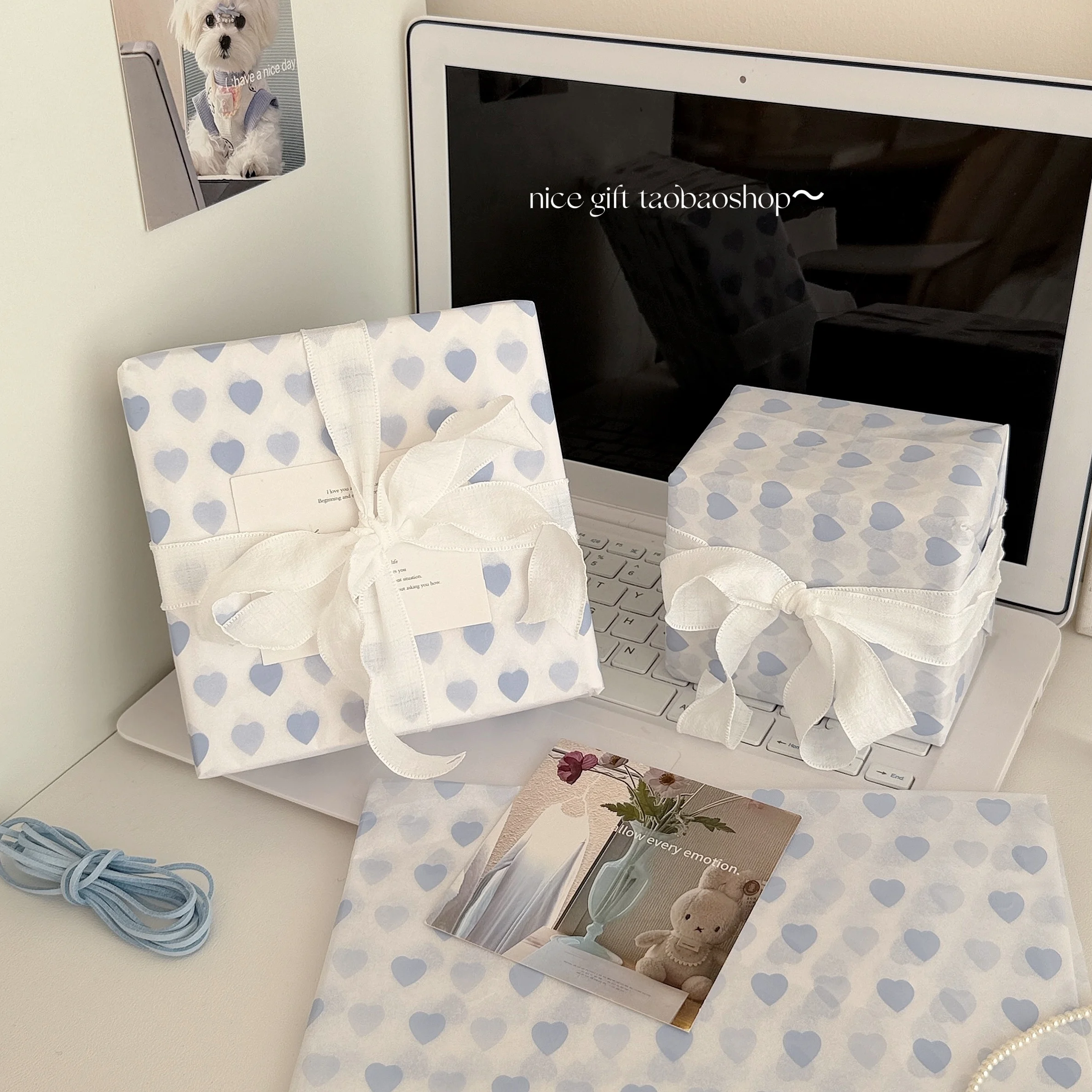10/20pcs Blue Heart Gift Wrapping Tissue Paper DIY Craft Wrapping Paper Flower Decoration Liner Paper 50*70cm Valentine's Day