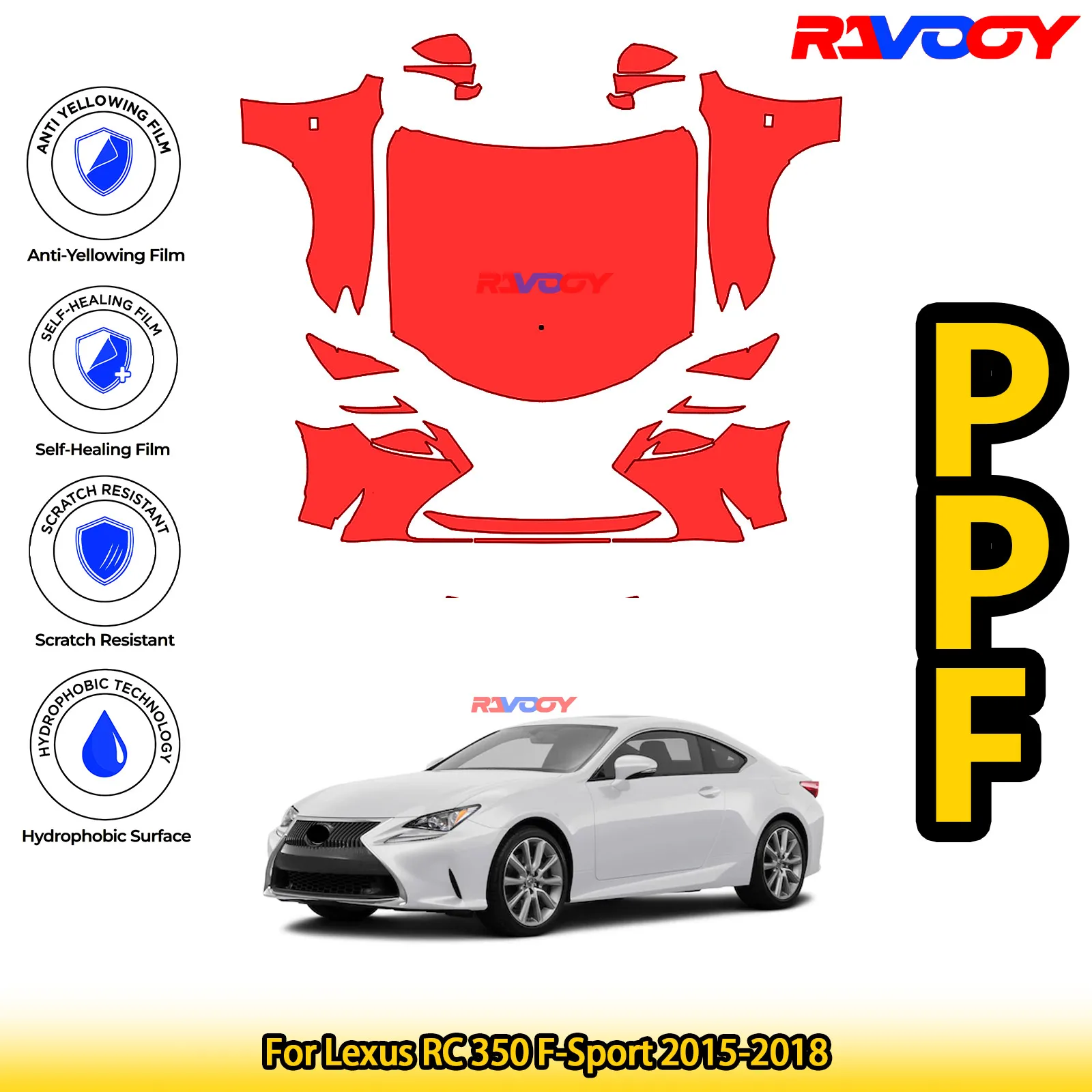 

For Lexus RC 350 F-Sport 2015-2018 Glossy Matte Black Precut front PPF Kit Paint Protection Film