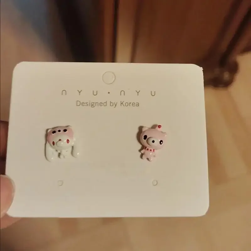 Gloomy Bear Cute Asymmetric Cartoon Bear Rabbit Stud Earrings Kawaii 3D Animal Ear Jewelry Sweet Girls Fashion Accessory view 5