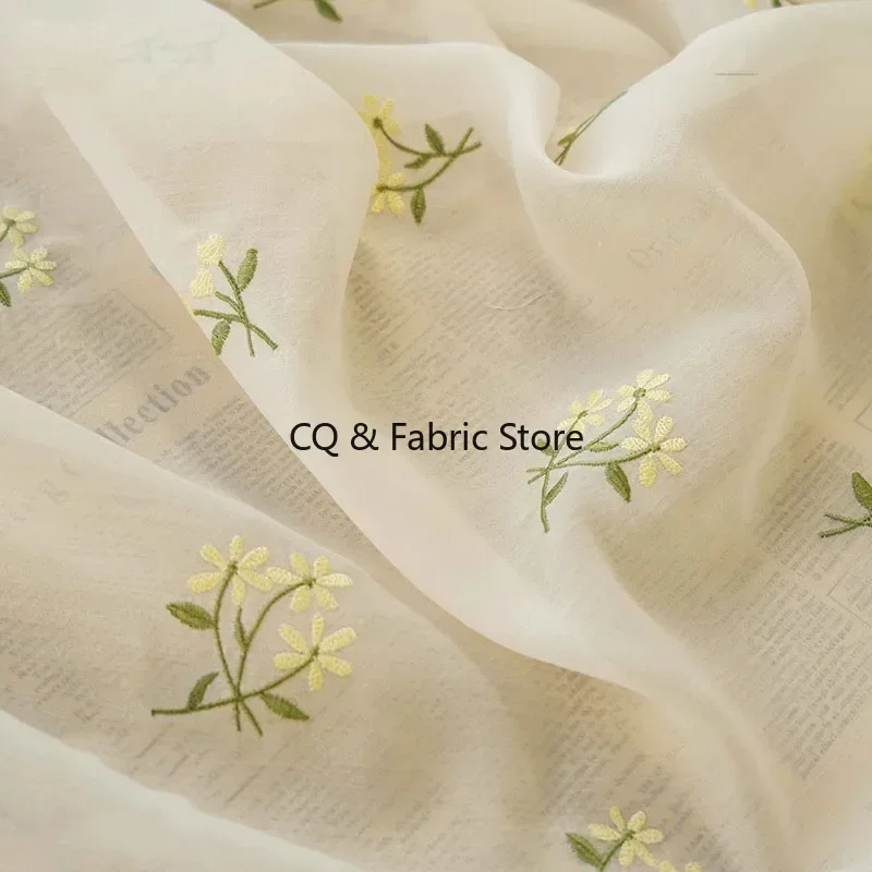 

Мягкая шифоновая ткань кремового цвета с цветочной вышивкой для свадебного платья, весенне-летняя одежда, дизайнерская ткань на слинге, 1 метр