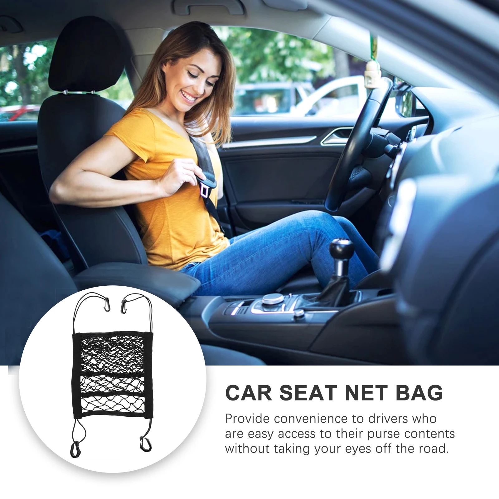 

1pc Car Seats Net Pocket Durable Storage Organizer For Vehicle Seat Back Large Mesh Bag With Adjustable Hanging Pockets Auto