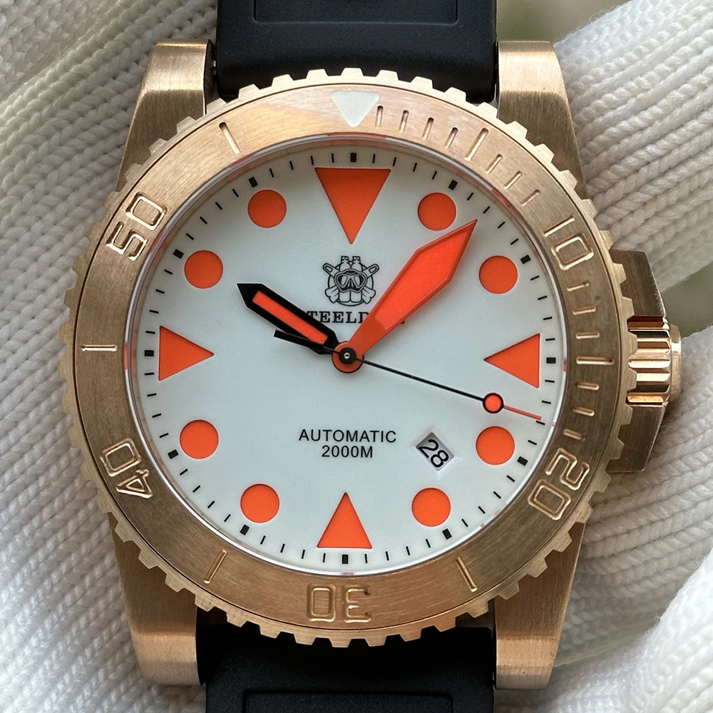 STEELDIVE SD1987S 2000m 46.5mm montre de plongée étanche avec verre saphir mouvement mécanique boîtier en Bronze massif montre pour hommes