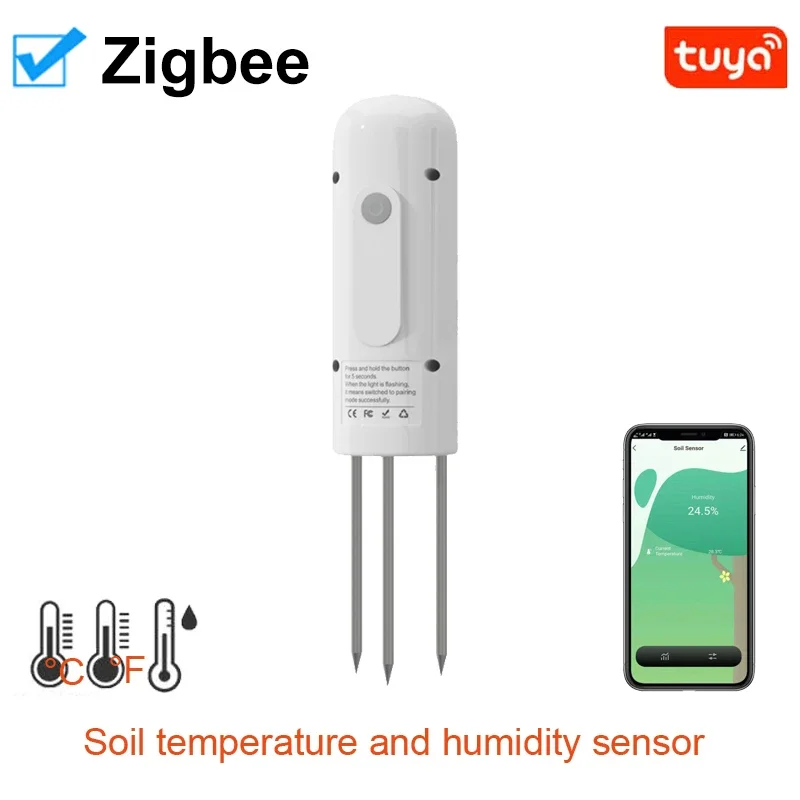 Tuya Zigbee Smart Soil Tester Temperature and Humidity Meter Waterproof Thermohygrometer Garden Automation Irrigation Detector